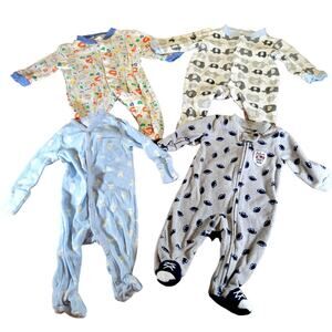 Baby Boy Footed Pajamas Newborn to 3M Future Draft Pick Elephants Bears Lot of 4
